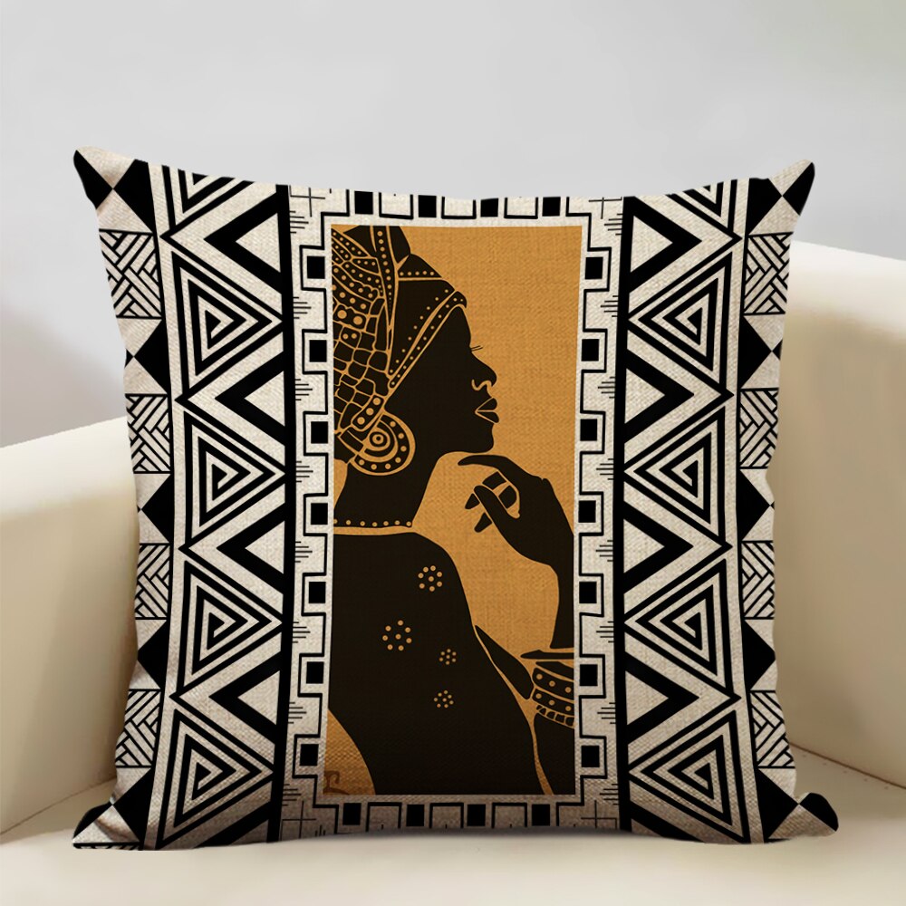 A vibrant African Painting Printed Cushion Cover showcasing intricate designs and colors, perfect for home decor.