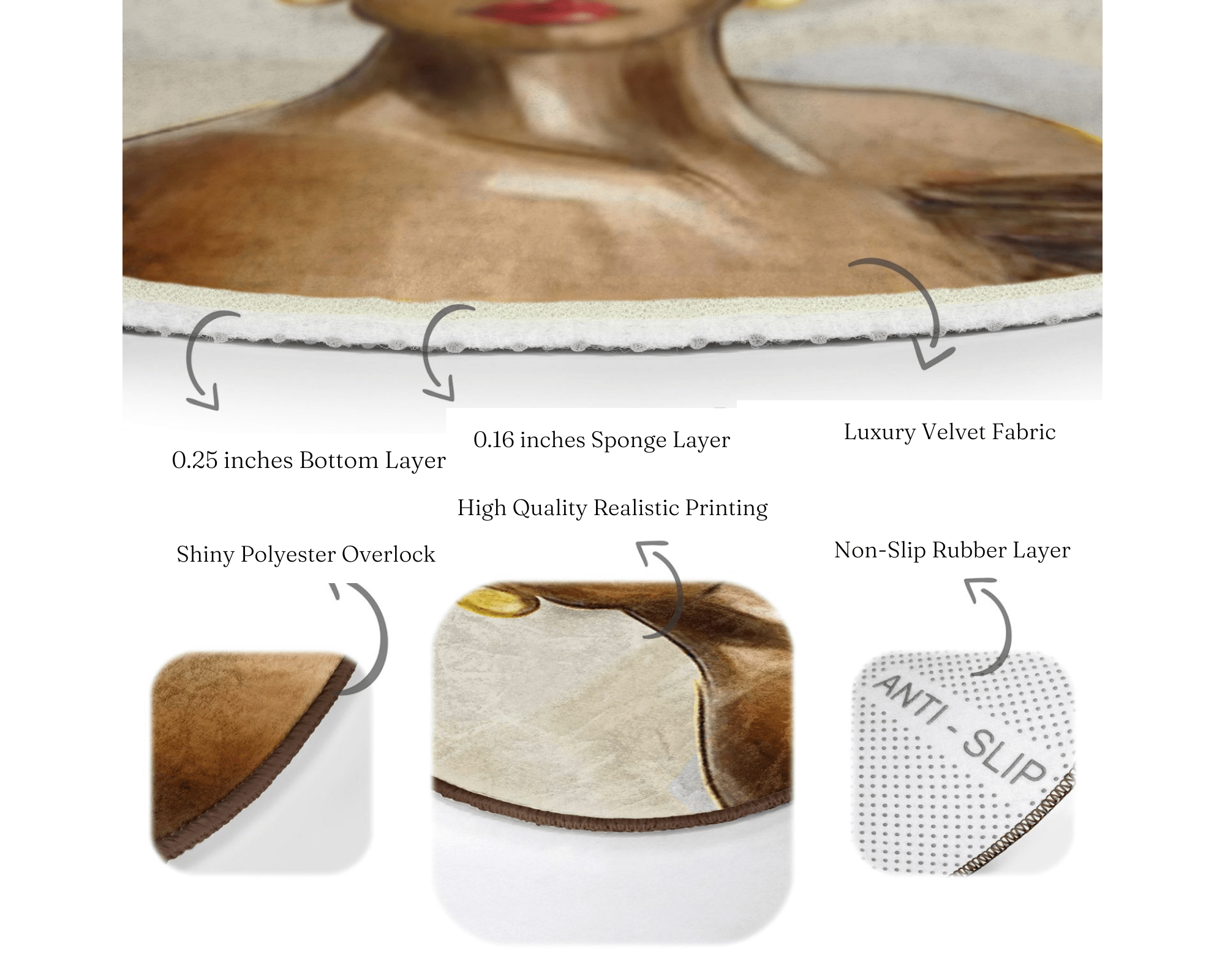 A vibrant African Round Rug featuring ethnic patterns, made from soft velvet fabric, perfect for home decor.