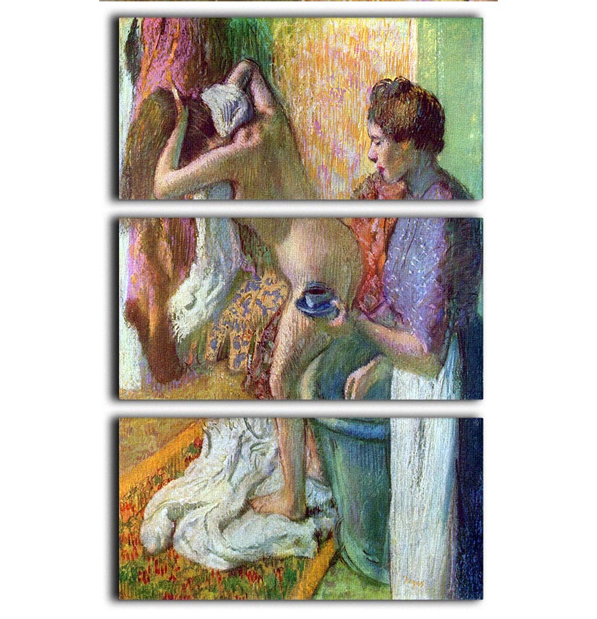 Three-panel canvas print of Degas's After Bathing 1, showcasing elegant art for home decor.