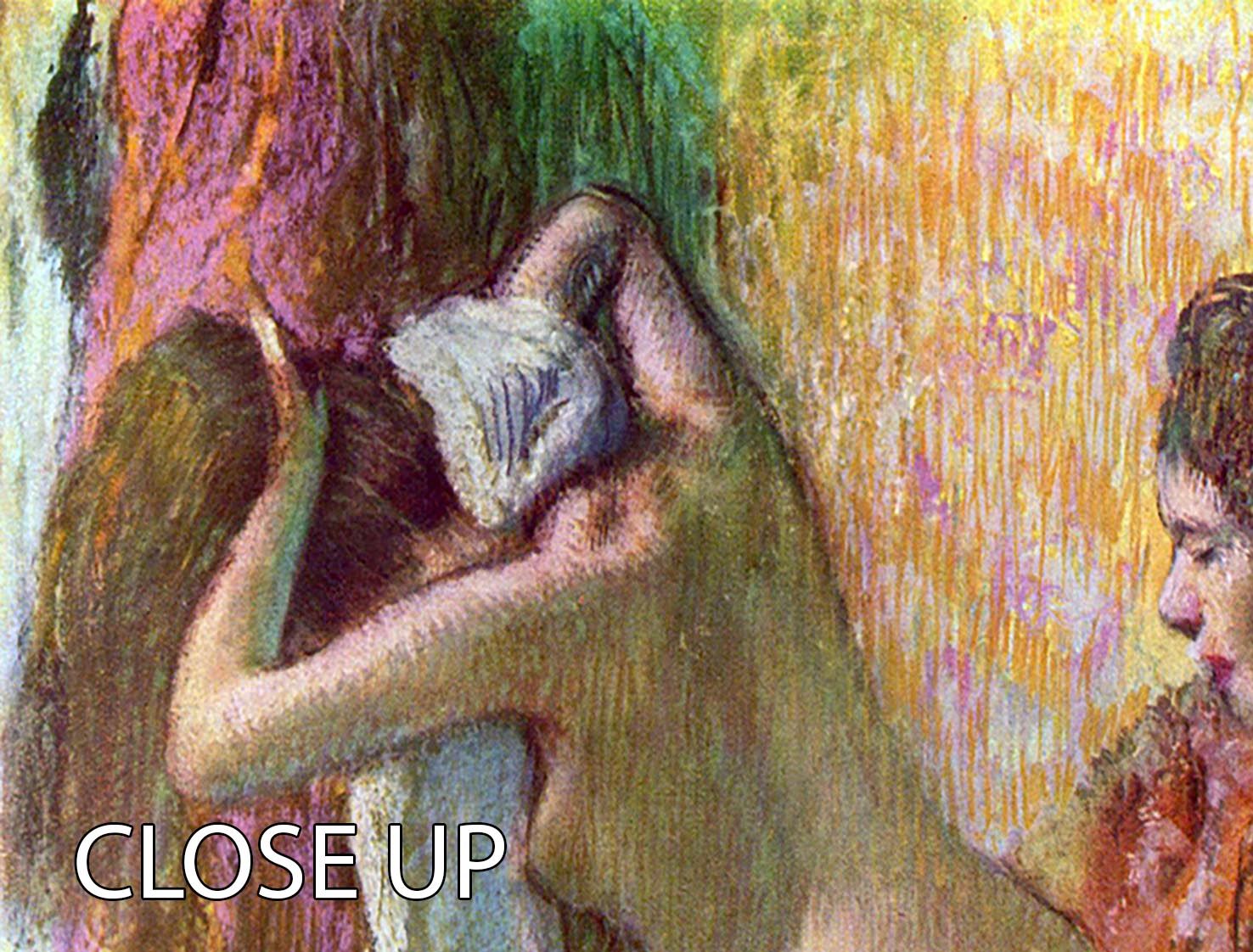 Three-panel canvas print of Degas's After Bathing 1, showcasing elegant art for home decor.