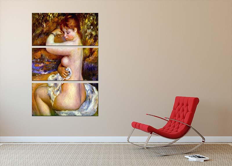 After the Bath by Renoir 3 Split Panel Canvas Print showcasing elegant artwork in three panels, perfect for home decor.