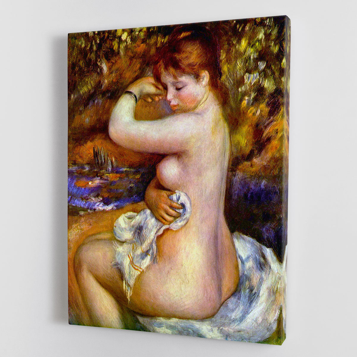 After the Bath by Renoir canvas print showcasing a serene woman post-bath, featuring soft colors and impressionist style.