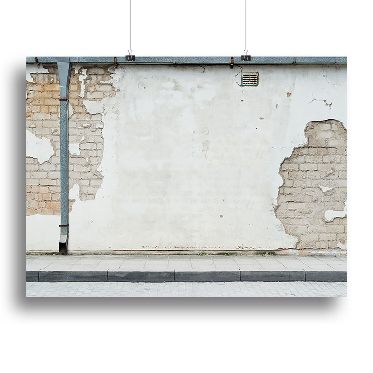 Aged street wall canvas print showcasing intricate textures and colors, perfect for home or office decor.
