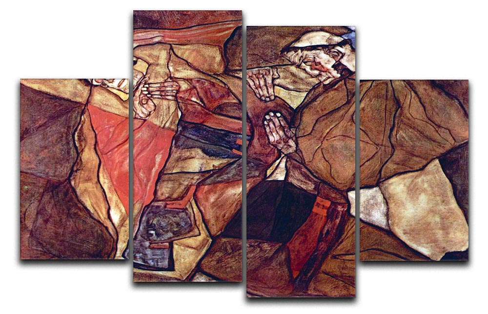 Agony The Death Struggle by Egon Schiele, a 4-split canvas artwork showcasing expressive human emotion.