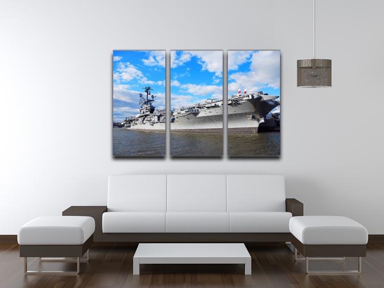 A stunning 3-panel canvas print featuring WWII aircraft carriers, showcasing intricate details and vibrant colors.