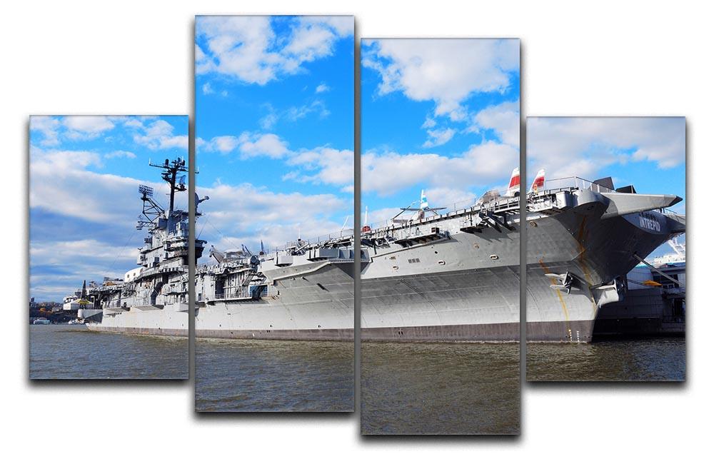 A 4-split canvas artwork depicting aircraft carriers from World War II, showcasing four panels that create a cohesive historical scene.