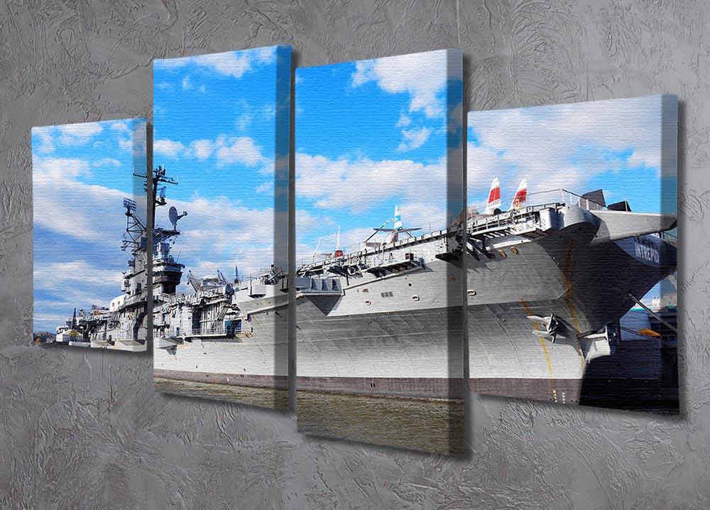 A 4-split canvas artwork depicting aircraft carriers from World War II, showcasing four panels that create a cohesive historical scene.