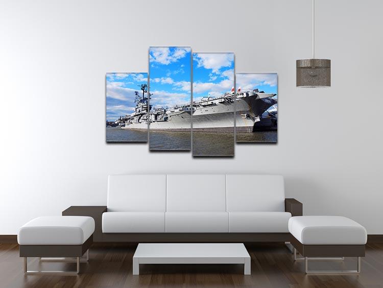A 4-split canvas artwork depicting aircraft carriers from World War II, showcasing four panels that create a cohesive historical scene.