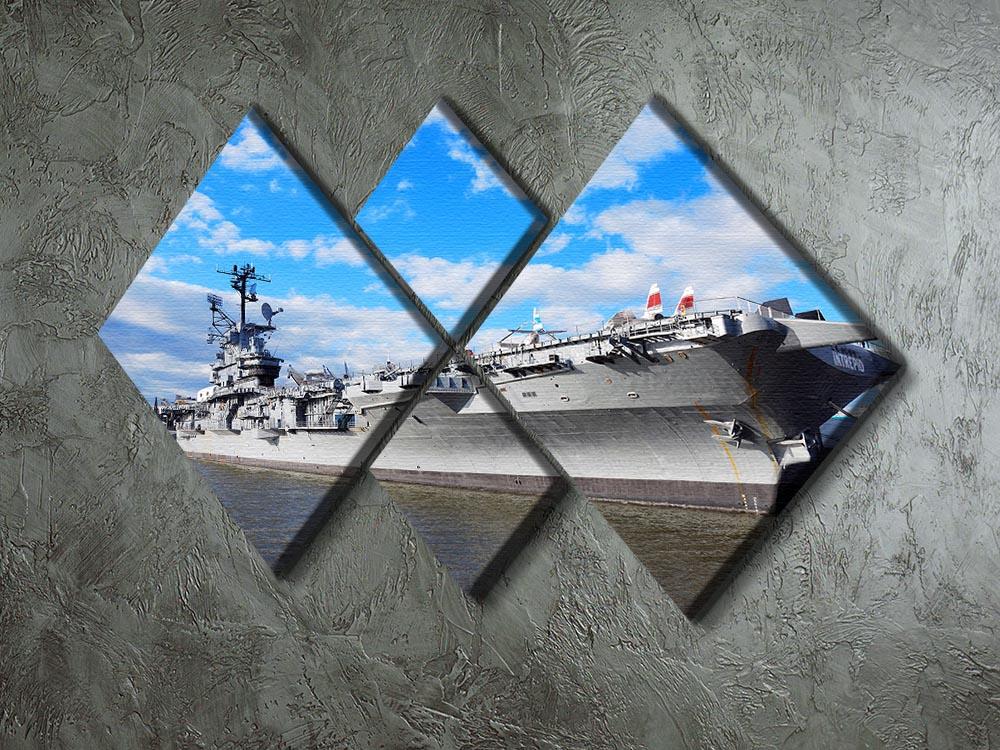 A 4-square multi-panel artwork depicting aircraft carriers from World War II, showcasing intricate details and vibrant colors.