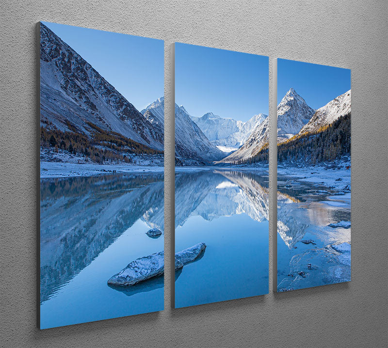 Akkem Lake 3 Split Panel Canvas Print showcasing serene lake scenery across three panels.