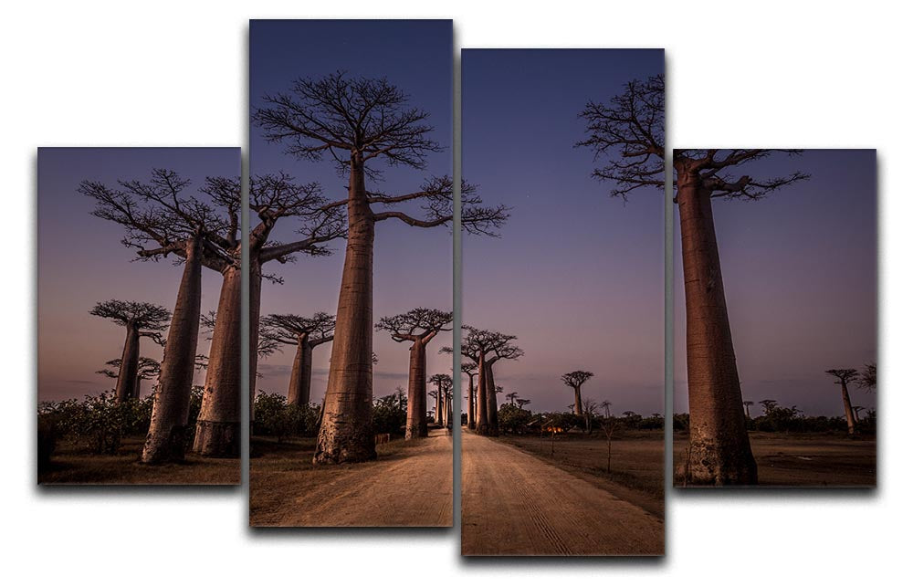 Allace Des Baobabs 4 Split Panel Canvas showcasing vibrant Baobab trees in a stunning multi-panel arrangement.