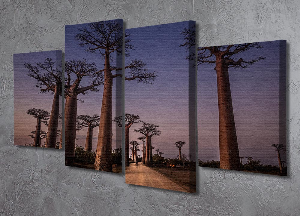 Allace Des Baobabs 4 Split Panel Canvas showcasing vibrant Baobab trees in a stunning multi-panel arrangement.