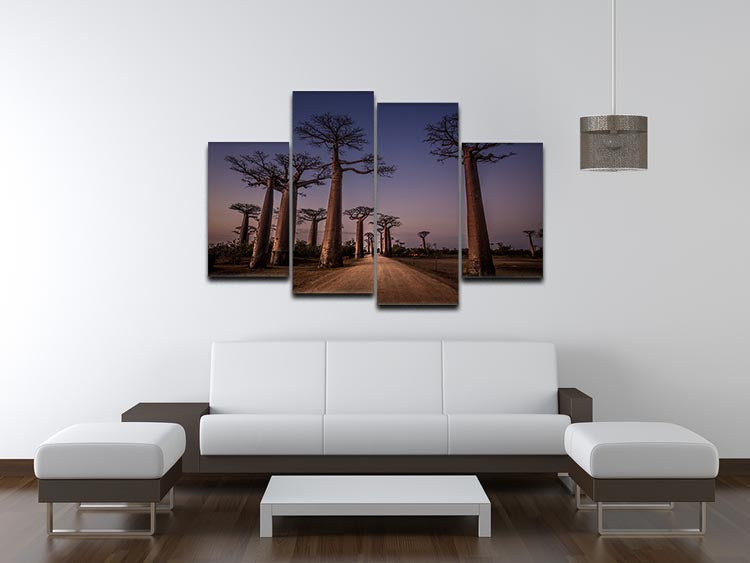 Allace Des Baobabs 4 Split Panel Canvas showcasing vibrant Baobab trees in a stunning multi-panel arrangement.