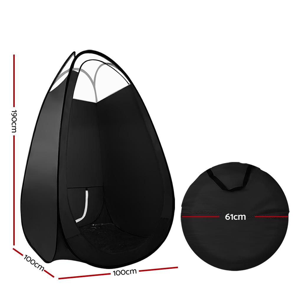 Alba Spray Tan Machine Kit with Spray Gun and Tent, featuring a sleek black design and compact structure for home tanning.