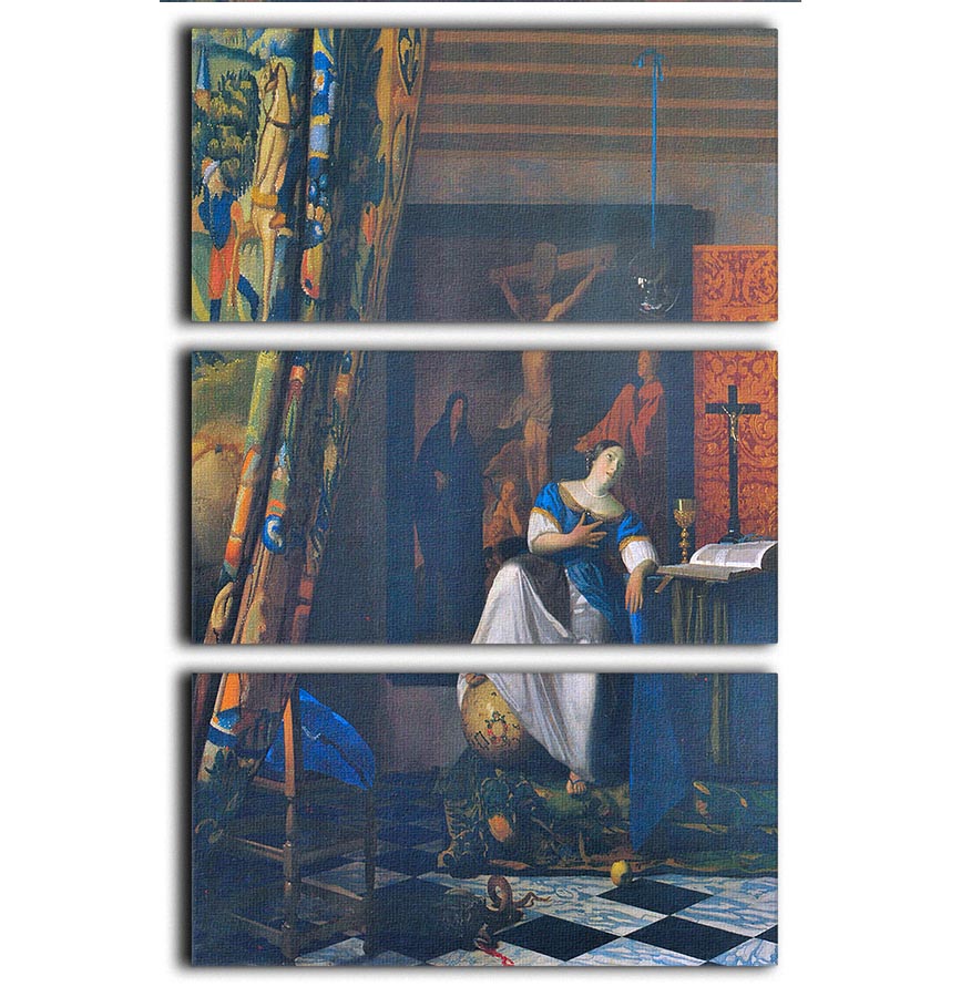 Allegory of Faith by Vermeer 3-panel canvas print showcasing intricate details and vibrant colors, perfect for home decor.