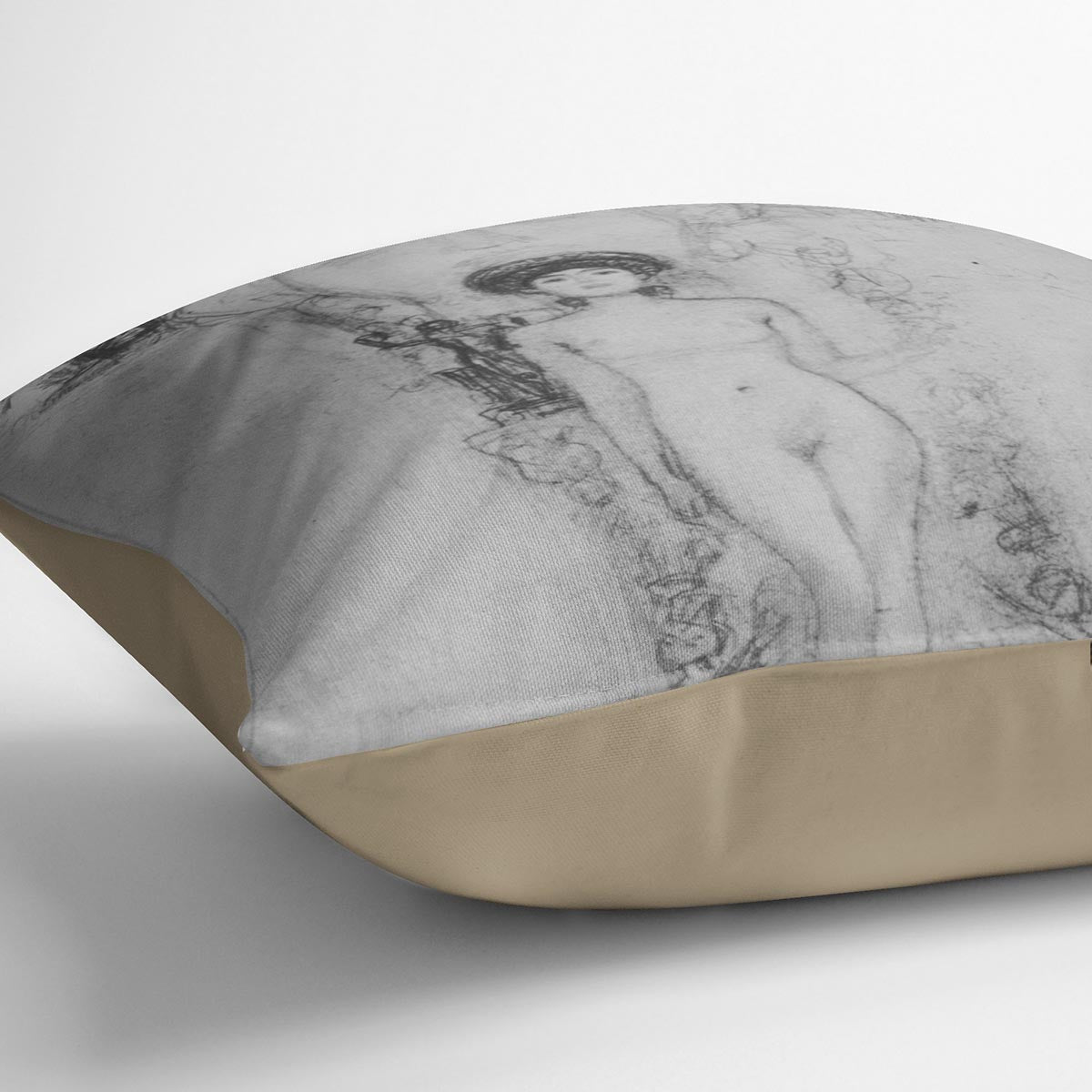 Allegory of Sculpture by Klimt Cushion featuring vibrant abstract design on luxurious vegan faux suede.