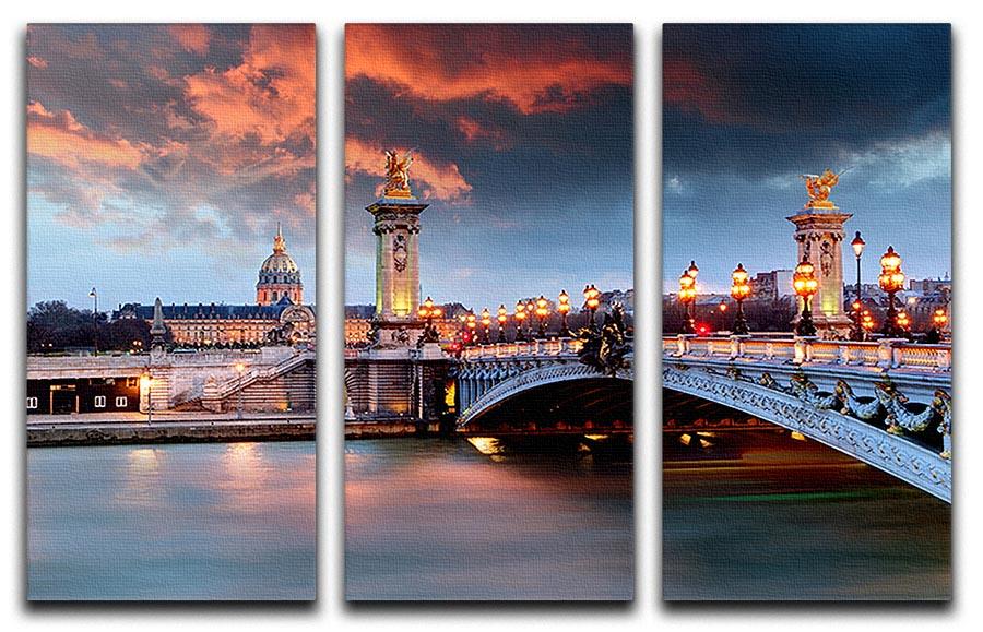 Alexandre 3 Bridge 3 Split Panel Canvas Print showcasing three panels of stunning artwork, perfect for home decor.