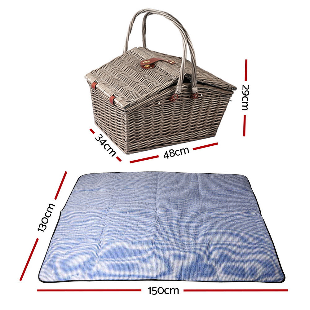 Alfresco 4 Person Picnic Basket Deluxe with cutlery, plates, and blanket, perfect for outdoor dining.