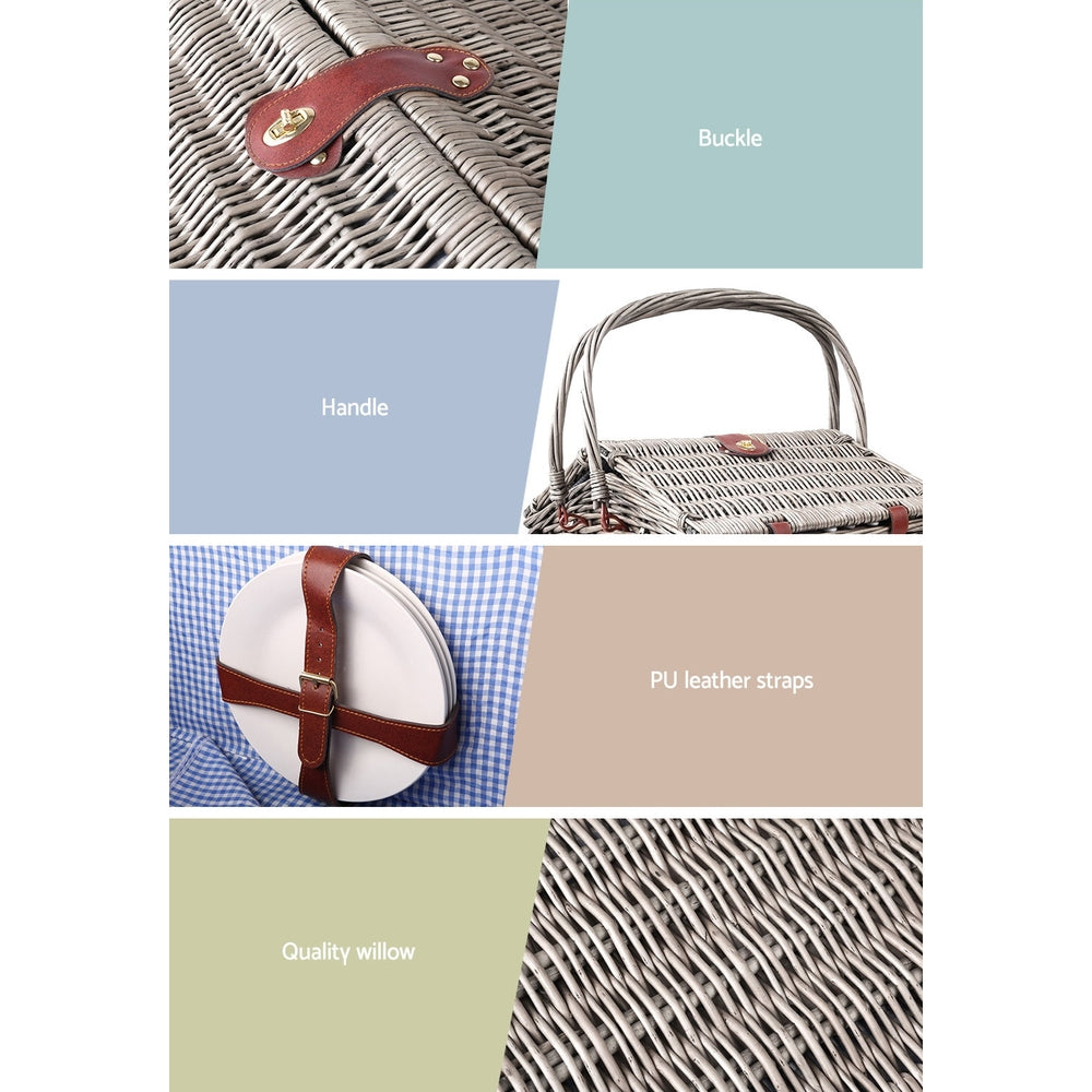 Alfresco 4 Person Picnic Basket Deluxe with cutlery, plates, and blanket, perfect for outdoor dining.