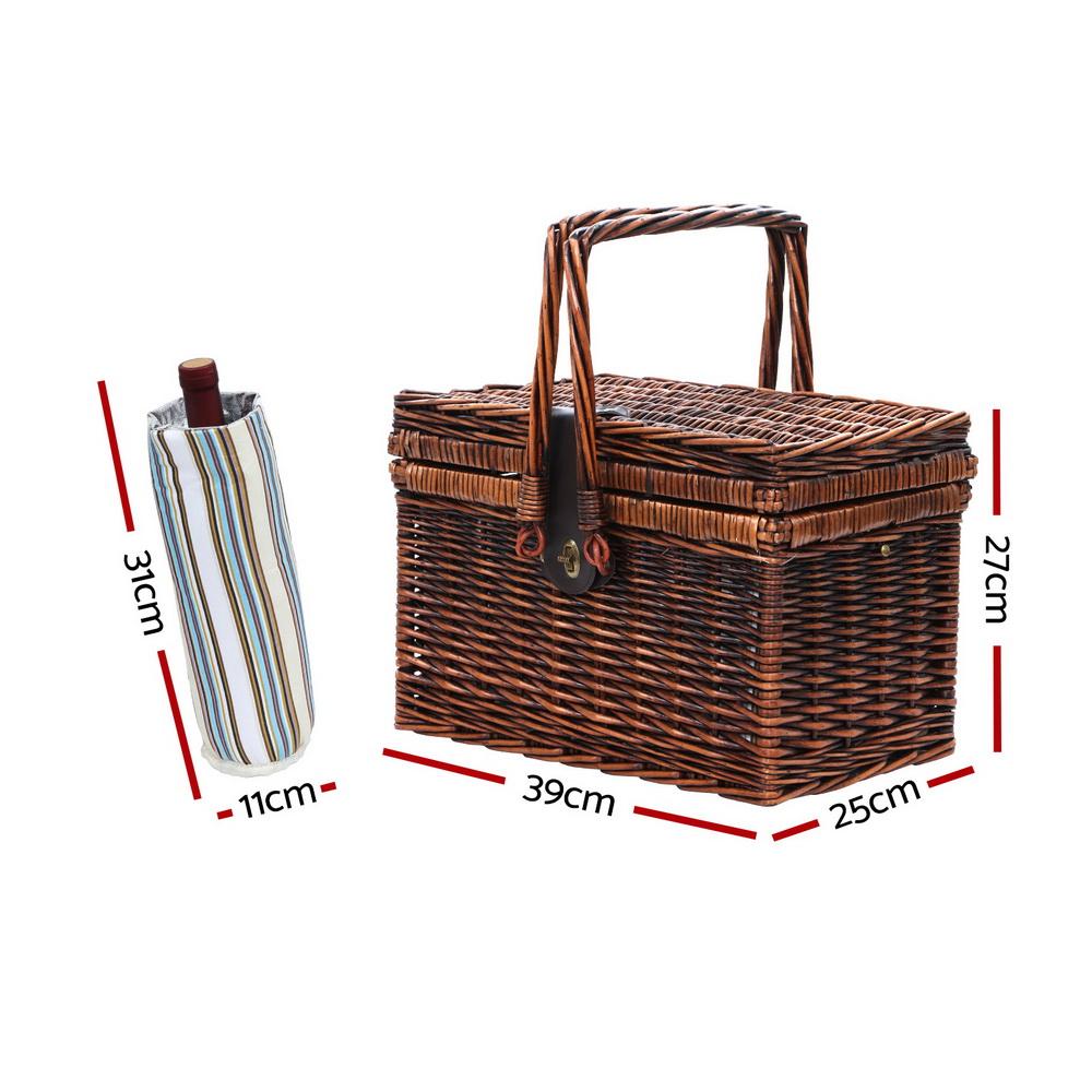 Alfresco 4 Person Picnic Basket Set Deluxe featuring quality willow, PU leather straps, and complete cutlery for outdoor dining.