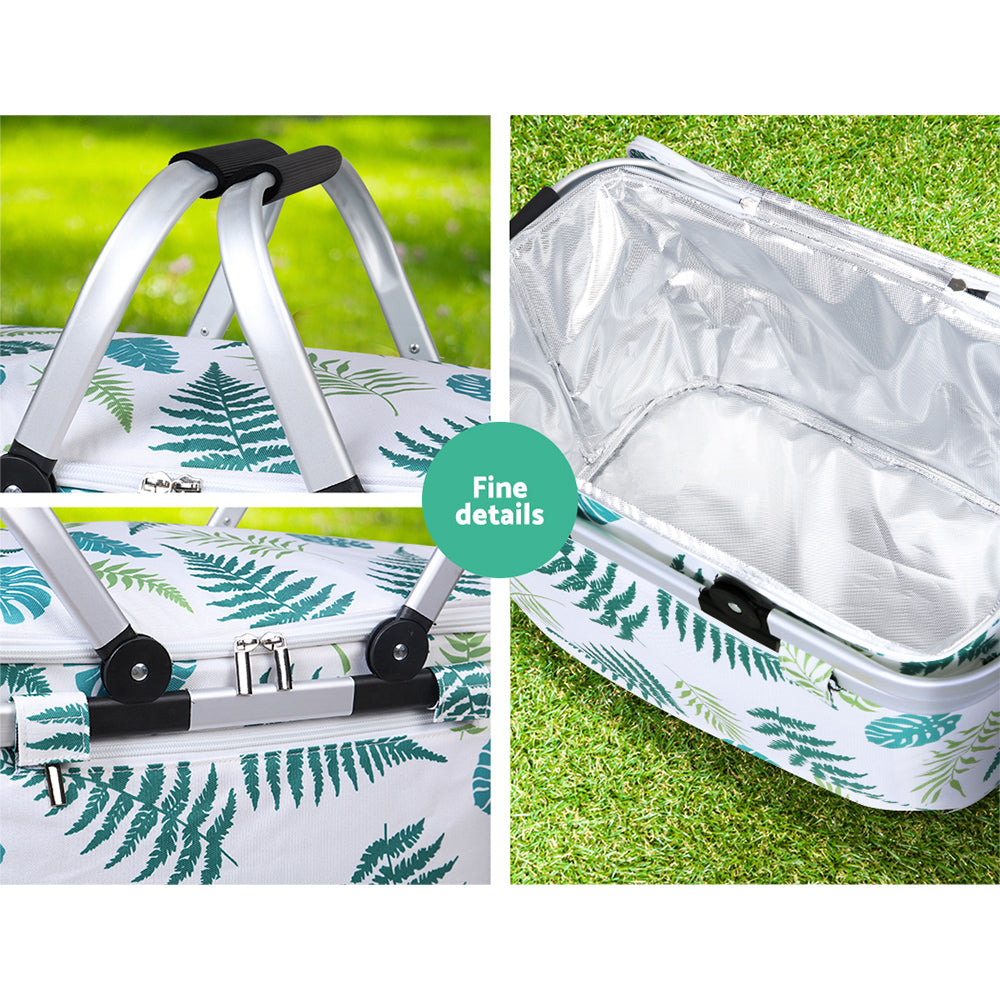 Alfresco Folding Picnic Bag Basket Hamper, featuring a durable polyester exterior and insulated aluminium foil interior, perfect for outdoor adventures.