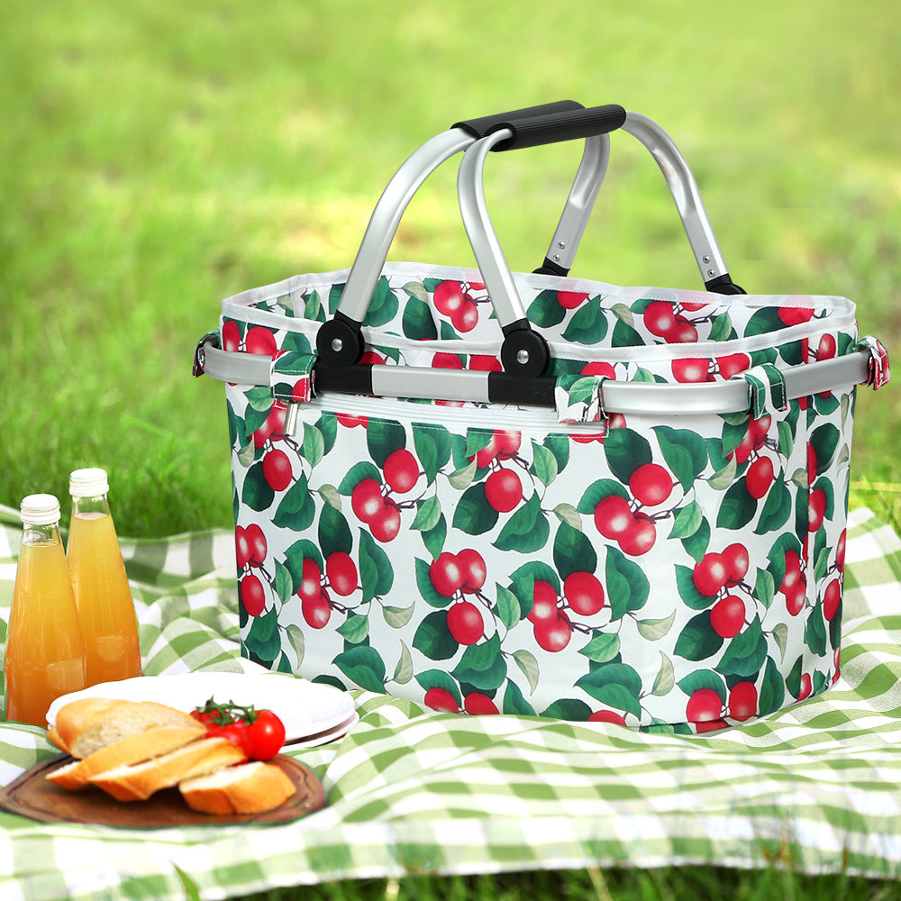 Alfresco Picnic Bag Basket in a natural outdoor setting, showcasing its durable fabric and spacious design, perfect for picnics and outdoor activities.