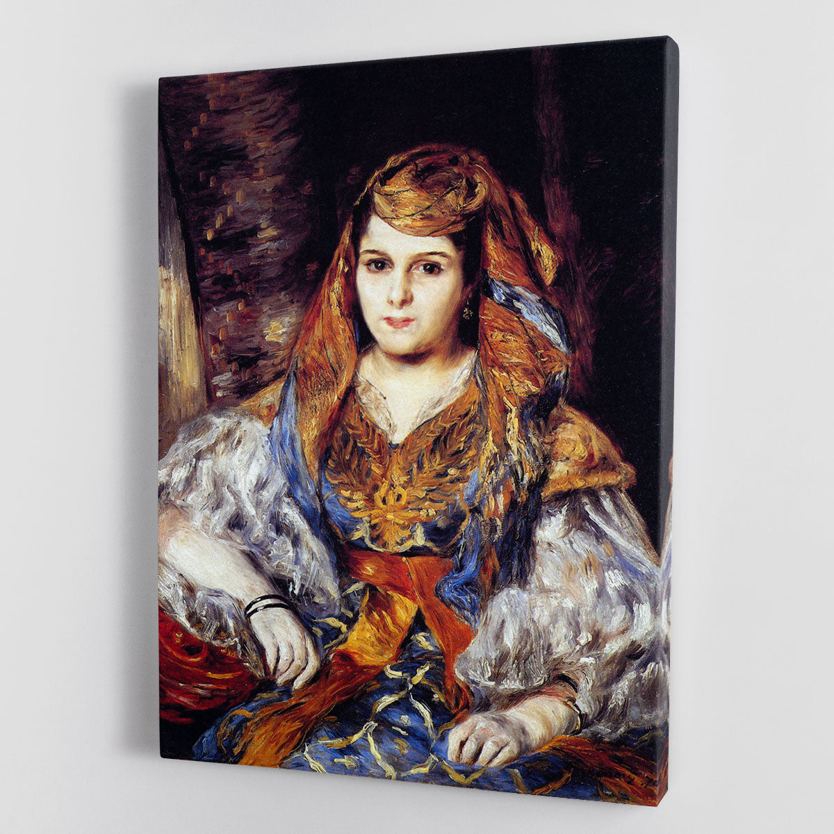 Canvas print of Algerian Woman by Renoir, showcasing vibrant colors and intricate details of a woman in traditional attire.