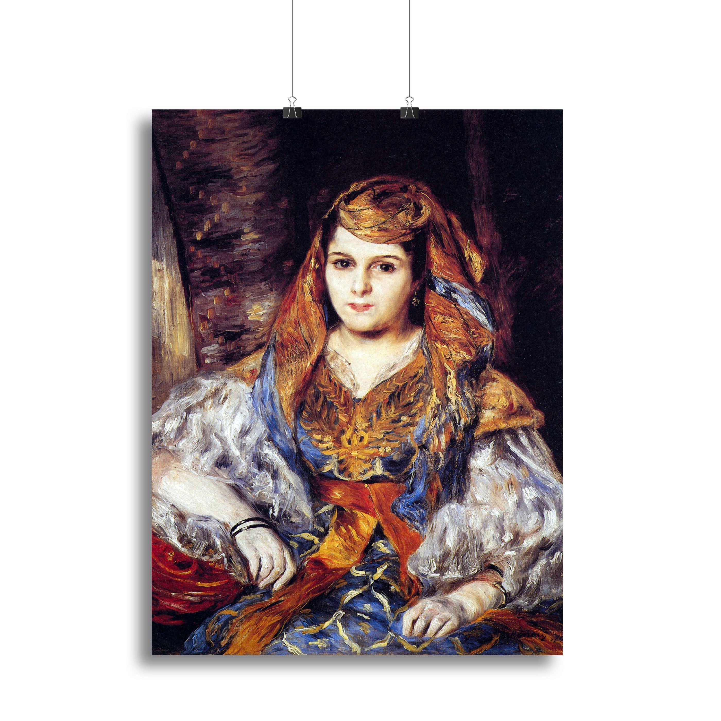 Canvas print of Algerian Woman by Renoir, showcasing vibrant colors and intricate details of a woman in traditional attire.