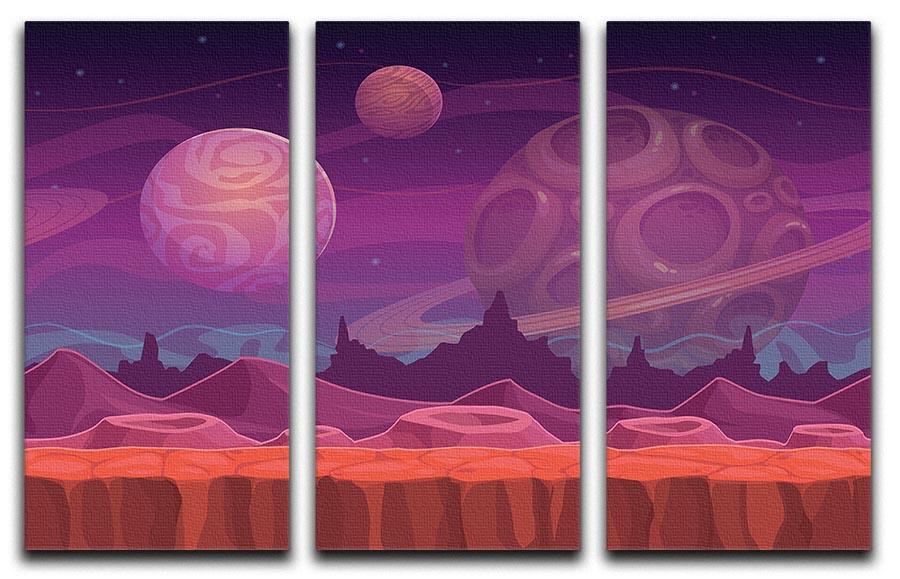 A stunning 3-panel canvas print featuring an alien landscape, showcasing vibrant colors and intricate details, perfect for modern decor.