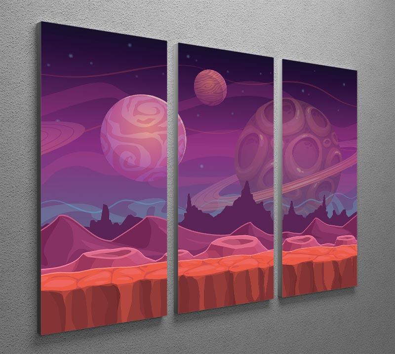 A stunning 3-panel canvas print featuring an alien landscape, showcasing vibrant colors and intricate details, perfect for modern decor.