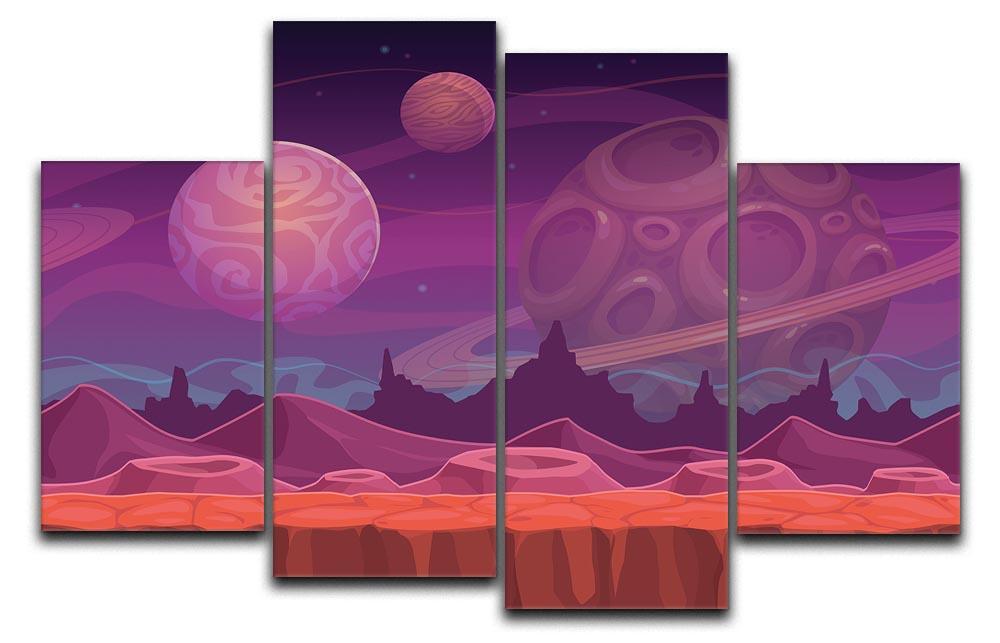 A stunning 4-split canvas artwork depicting an alien landscape with vibrant colors and intricate details, creating a multi-dimensional effect.