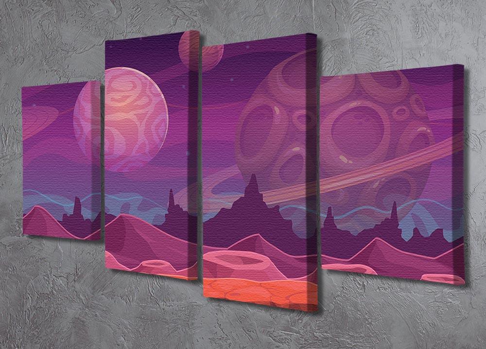 A stunning 4-split canvas artwork depicting an alien landscape with vibrant colors and intricate details, creating a multi-dimensional effect.