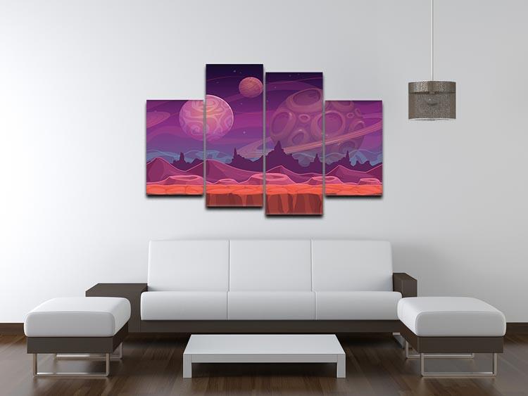 A stunning 4-split canvas artwork depicting an alien landscape with vibrant colors and intricate details, creating a multi-dimensional effect.
