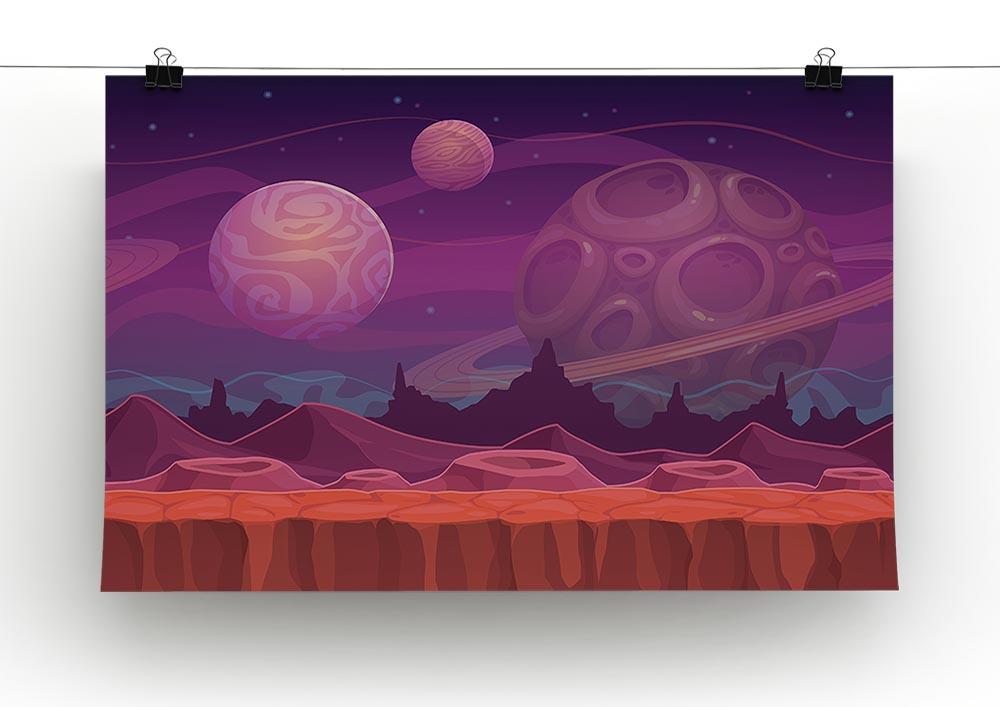 A vibrant alien landscape canvas print featuring surreal colors and imaginative scenery, perfect for modern decor.