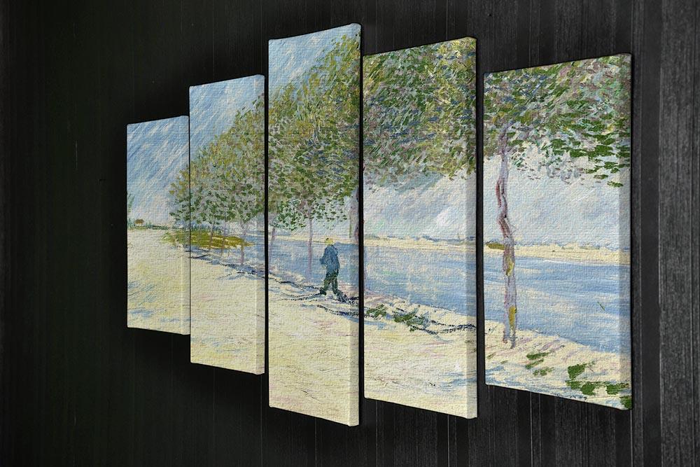 A 5-split canvas artwork featuring Van Gogh's Along the Seine, showcasing vibrant colors and dynamic design across five panels.