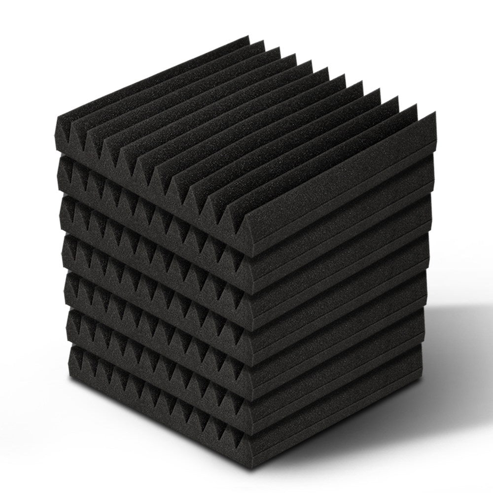 Set of 20 black 12-tooth wedge acoustic foam panels for sound absorption and noise reduction in studios and home theatres.