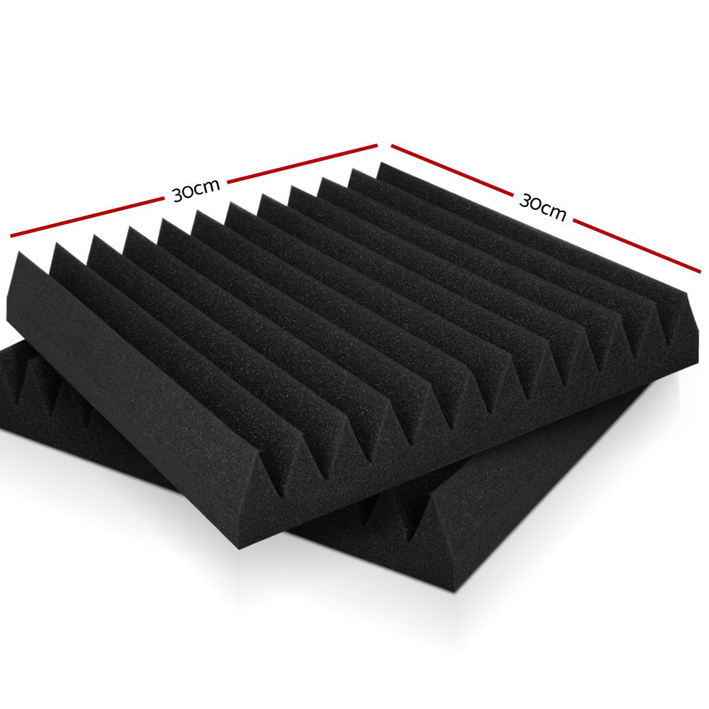 Set of 20 black 12-tooth wedge acoustic foam panels for sound absorption and noise reduction in studios and home theatres.