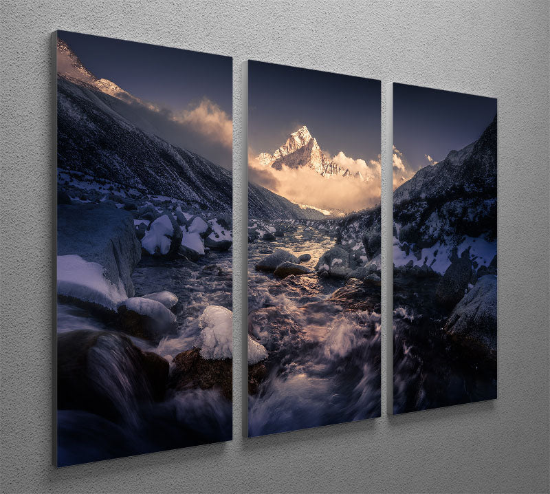 Ama Dablam 3 Split Panel Canvas Print featuring a stunning mountain landscape in three panels, perfect for home decor.