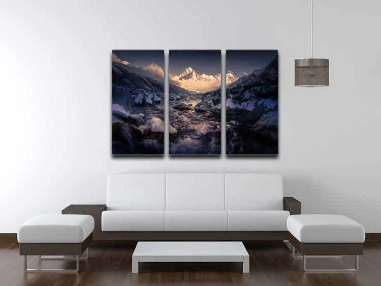 Ama Dablam 3 Split Panel Canvas Print featuring a stunning mountain landscape in three panels, perfect for home decor.
