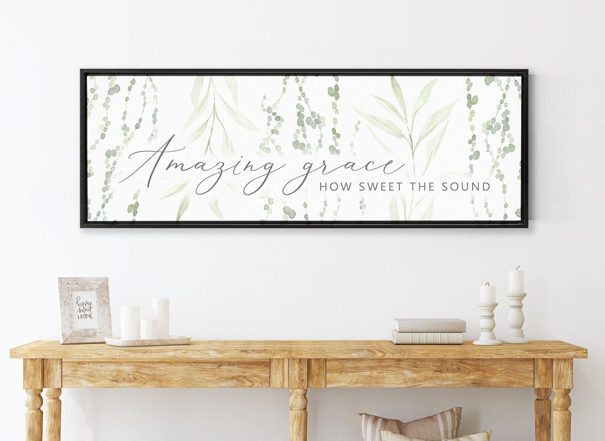 Amazing Grace Floral Botanical wall art printed on museum-grade canvas, featuring vibrant flowers and the text of the hymn.