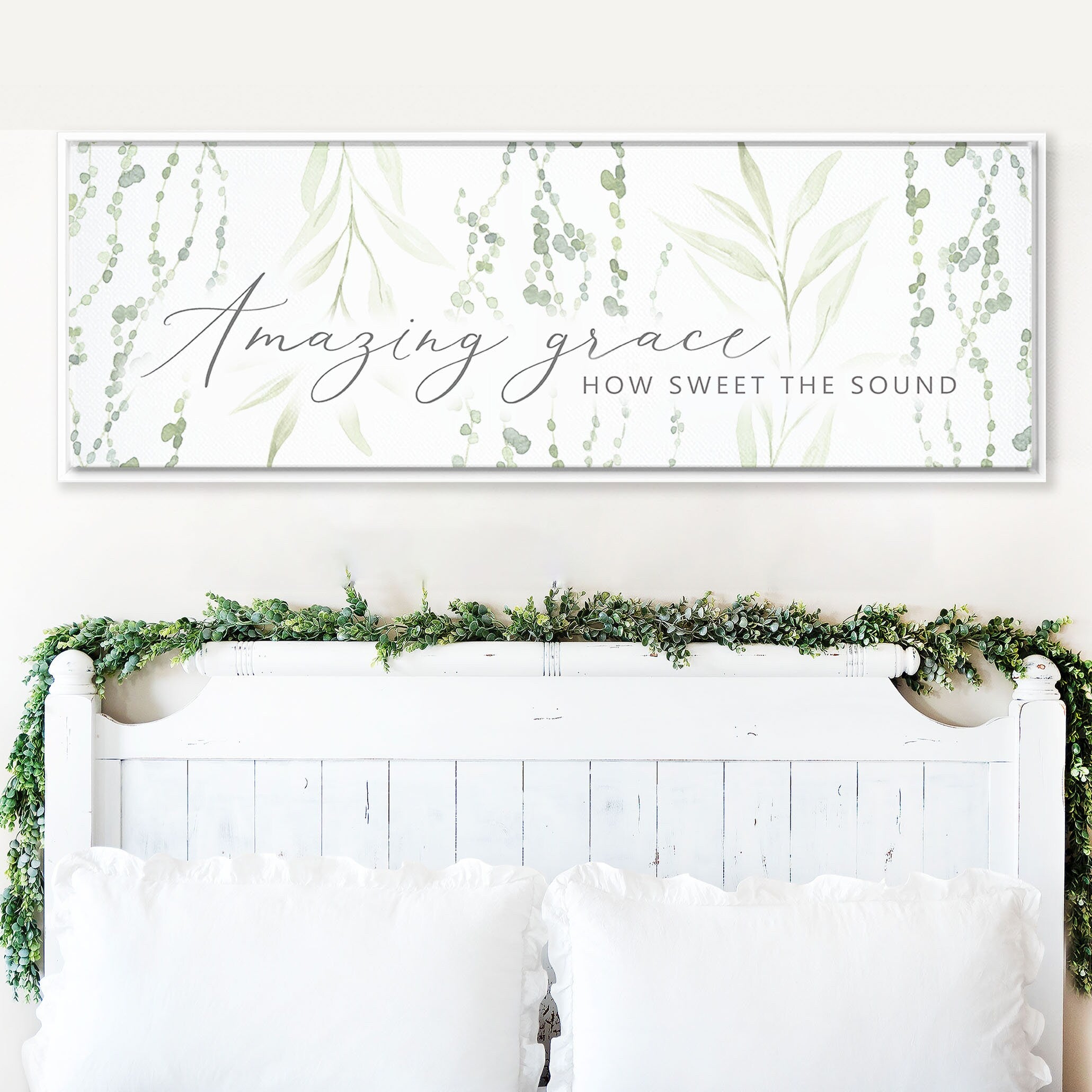 Amazing Grace Floral Botanical wall art printed on museum-grade canvas, featuring vibrant flowers and the text of the hymn.
