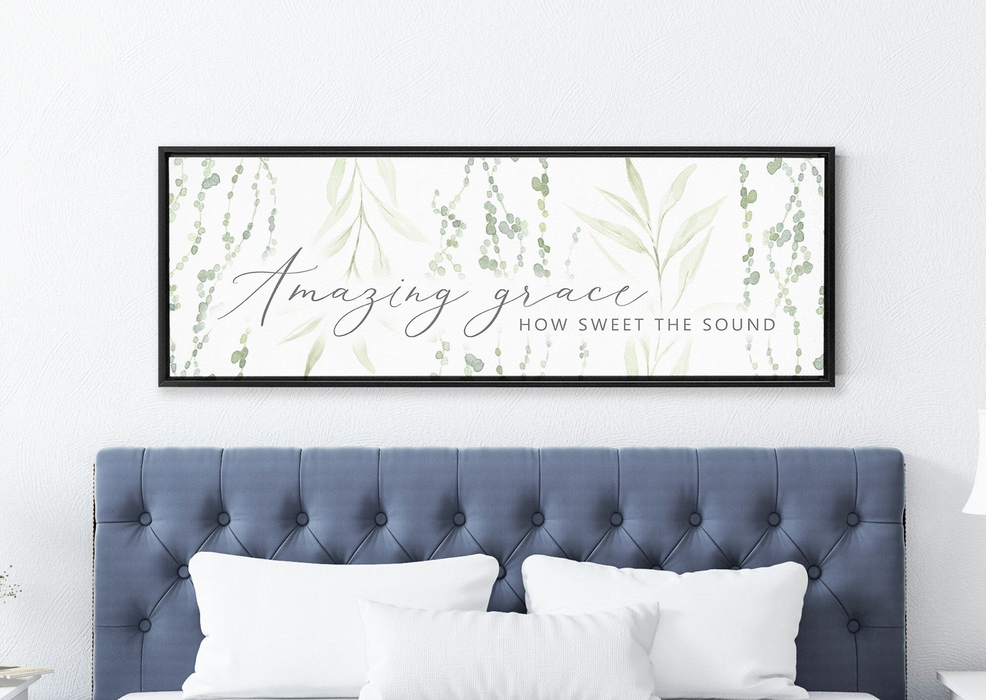 Amazing Grace Floral Botanical wall art printed on museum-grade canvas, featuring vibrant flowers and the text of the hymn.