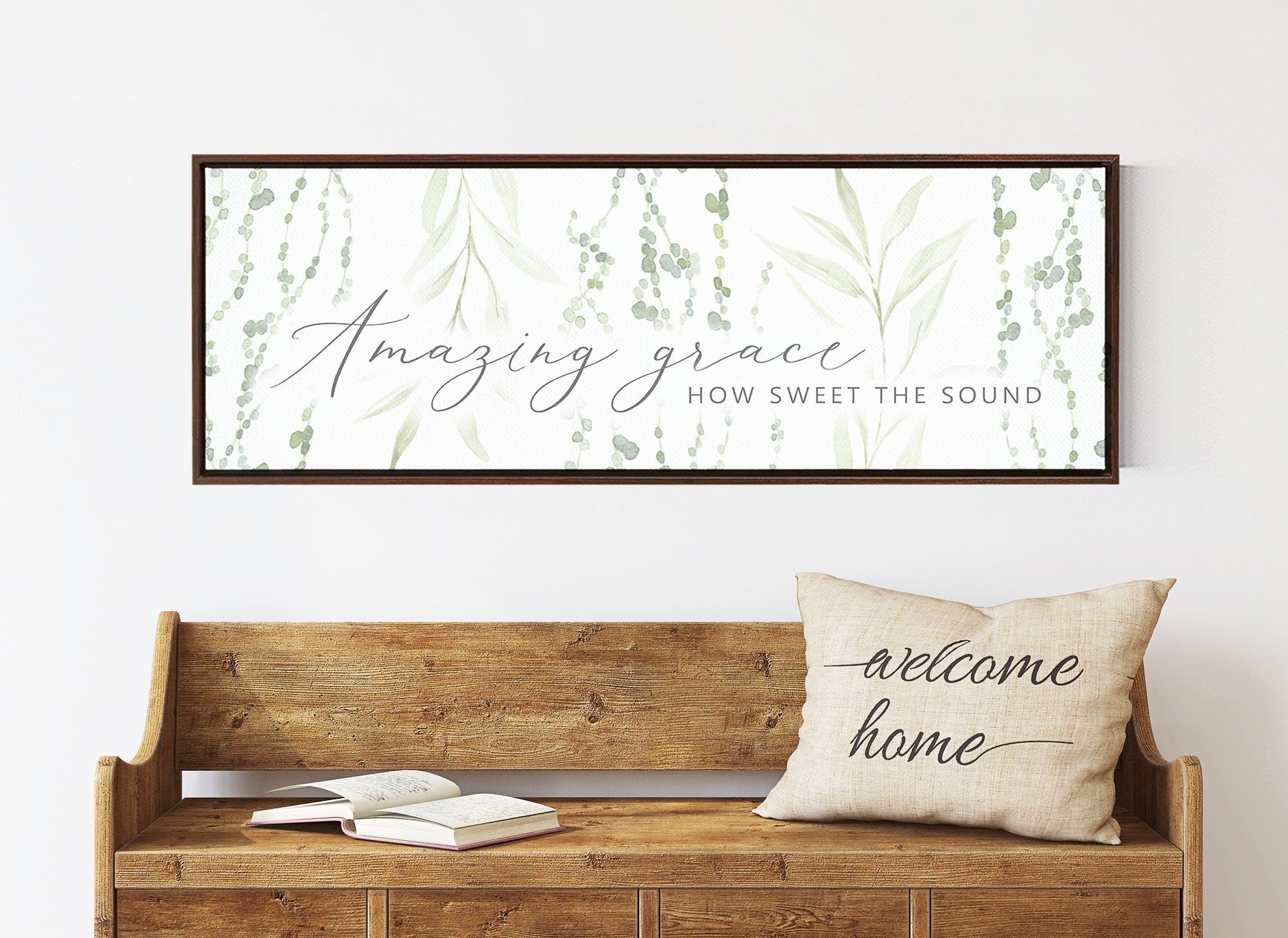 Amazing Grace Floral Botanical wall art printed on museum-grade canvas, featuring vibrant flowers and the text of the hymn.