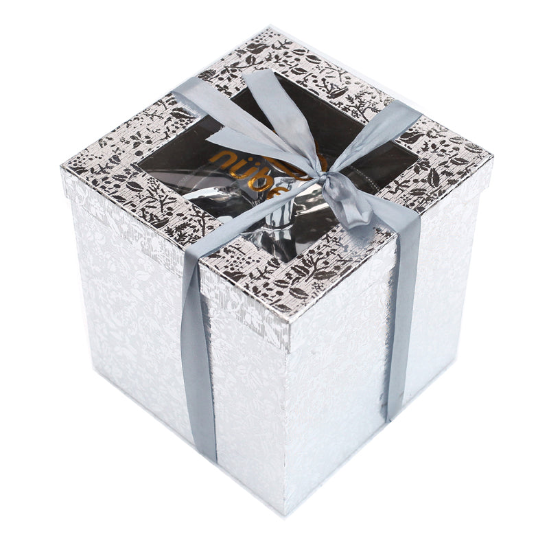 Ambrose Chrome Plated Crystal Embellished Lidded Ceramic Apple Bowl with a shiny chrome finish and sparkling crystal details, elegantly displayed.