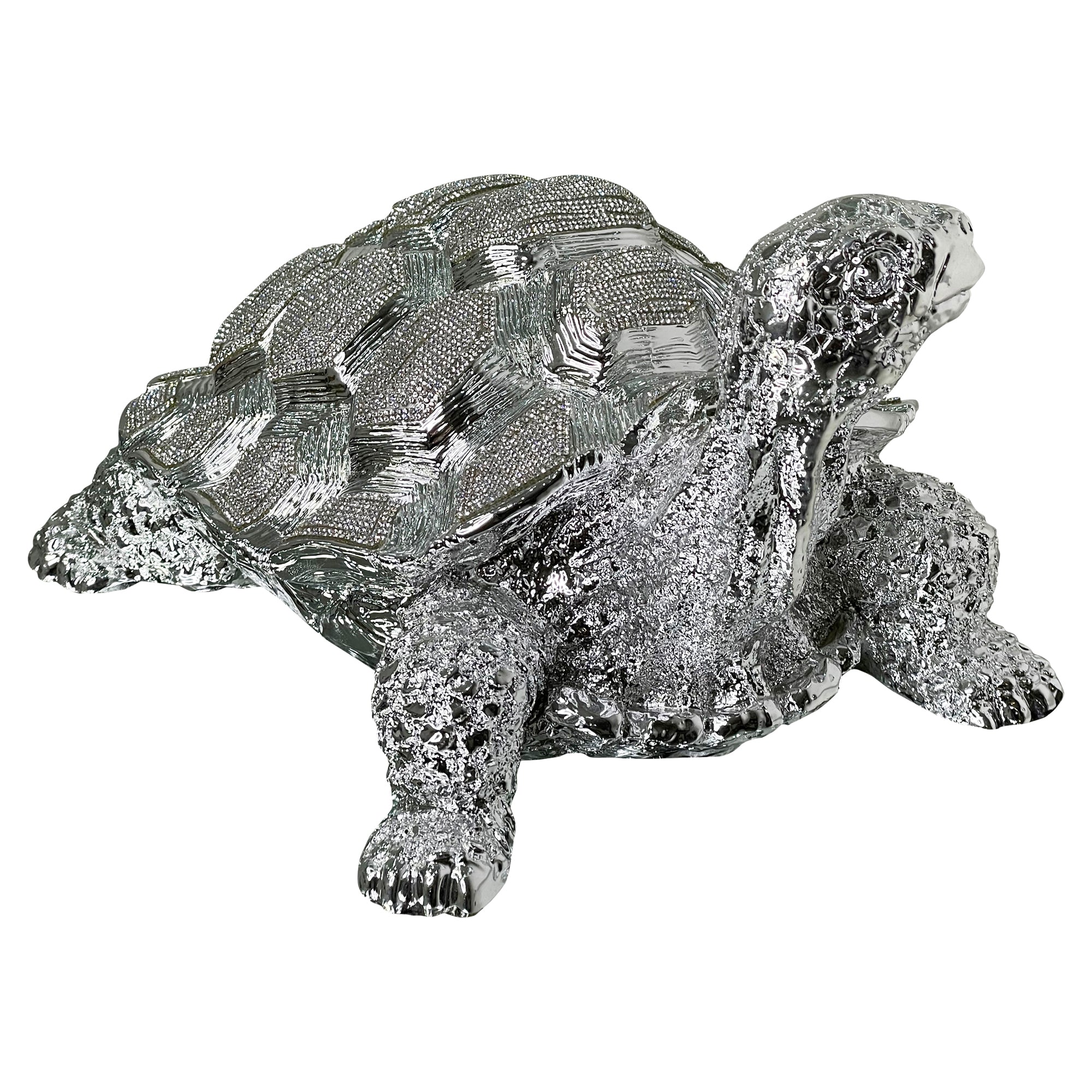 Ambrose Diamond Encrusted Chrome Plated Turtle figurine with crystal embellishments, elegantly designed for home or office decor.