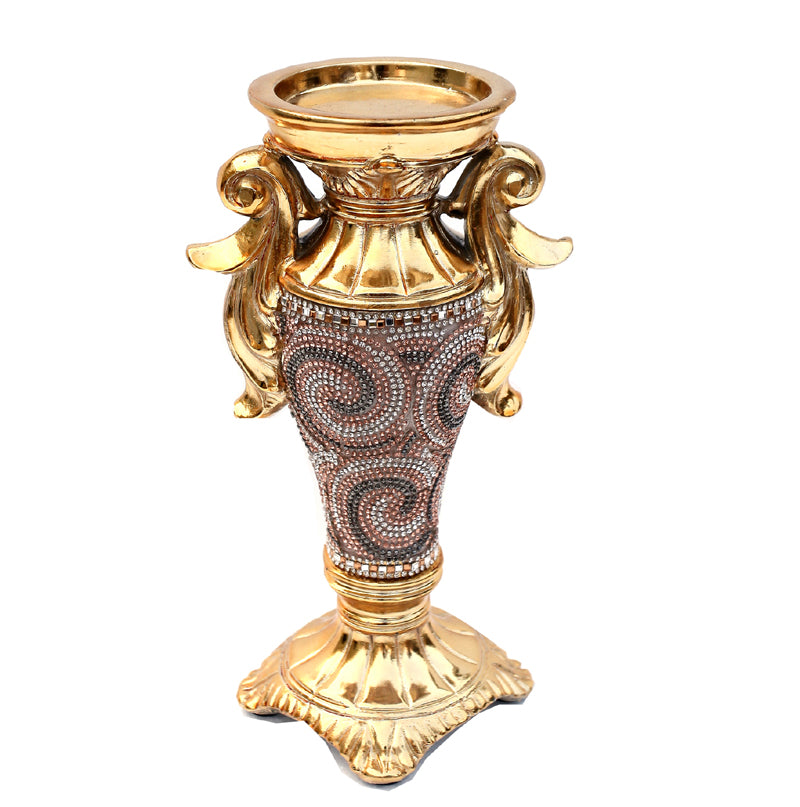 Ambrose Gold Plated Crystal Embellished Ceramic Vase showcasing its elegant design and crystal details.