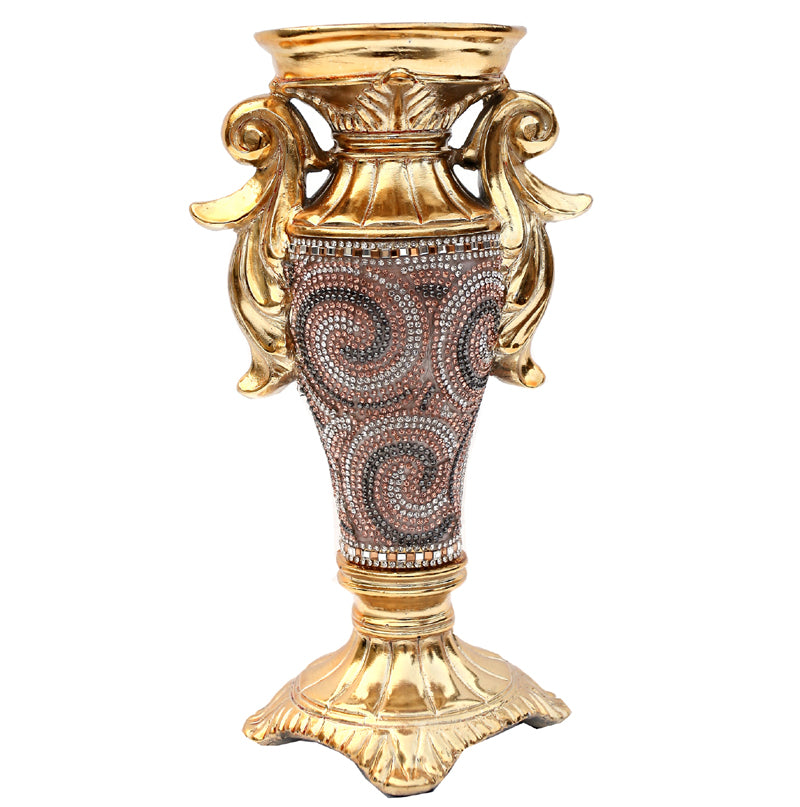 Ambrose Gold Plated Crystal Embellished Ceramic Vase showcasing its elegant design and crystal details.