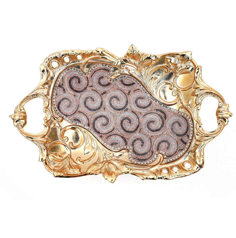 Ambrose Gold Plated Crystal Embellished Floral Ceramic Plate, featuring intricate floral designs and sparkling crystals.