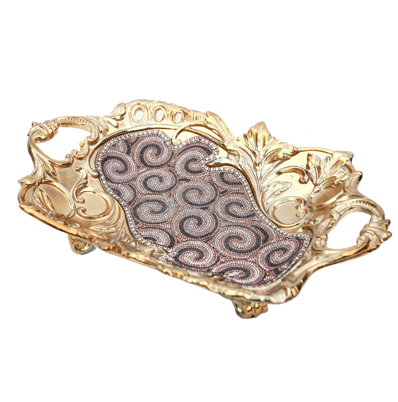 Ambrose Gold Plated Crystal Embellished Floral Ceramic Plate, featuring intricate floral designs and sparkling crystals.