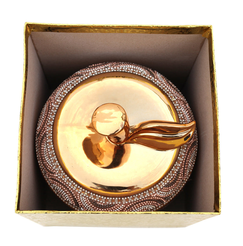 Ambrose Gold Plated Crystal Embellished Lidded Ceramic Apple Bowl, showcasing its elegant design and crystal details.